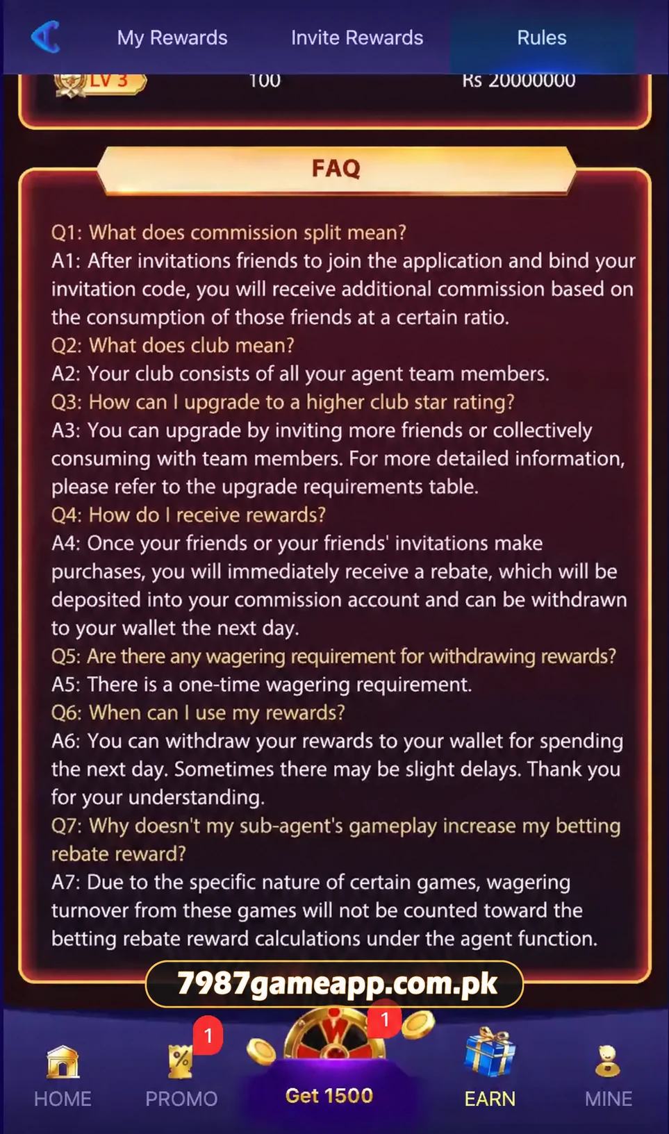 7987 Game club FAQ screen